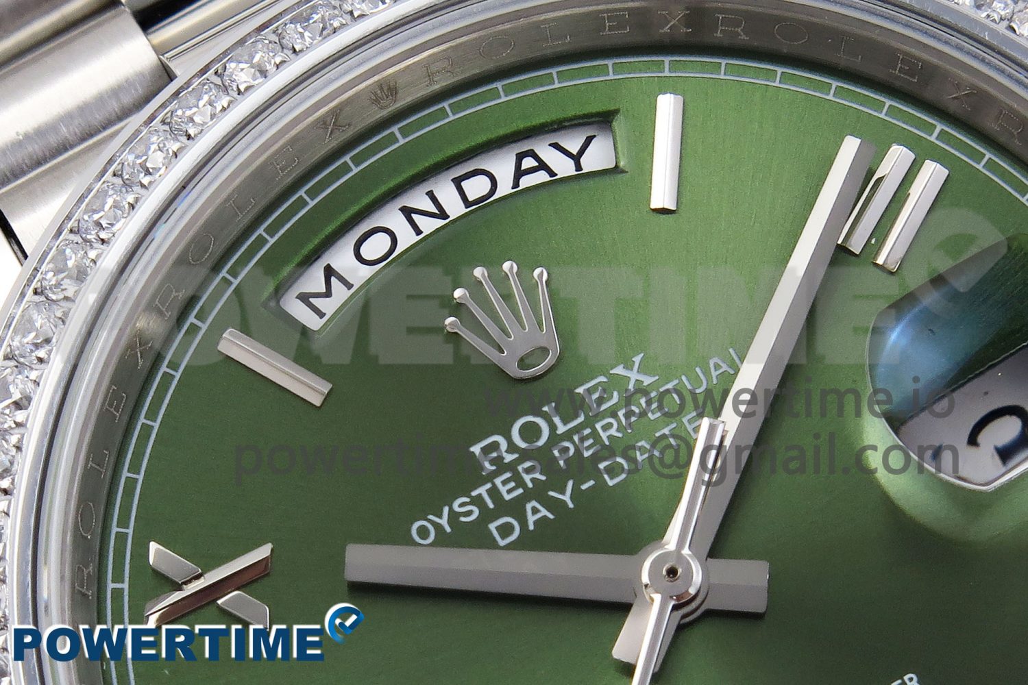 DayDate 40 SS GSF Gain Weight Green Roman Dial Diamonds Bezel on President Bracelet A3255 - Image 4