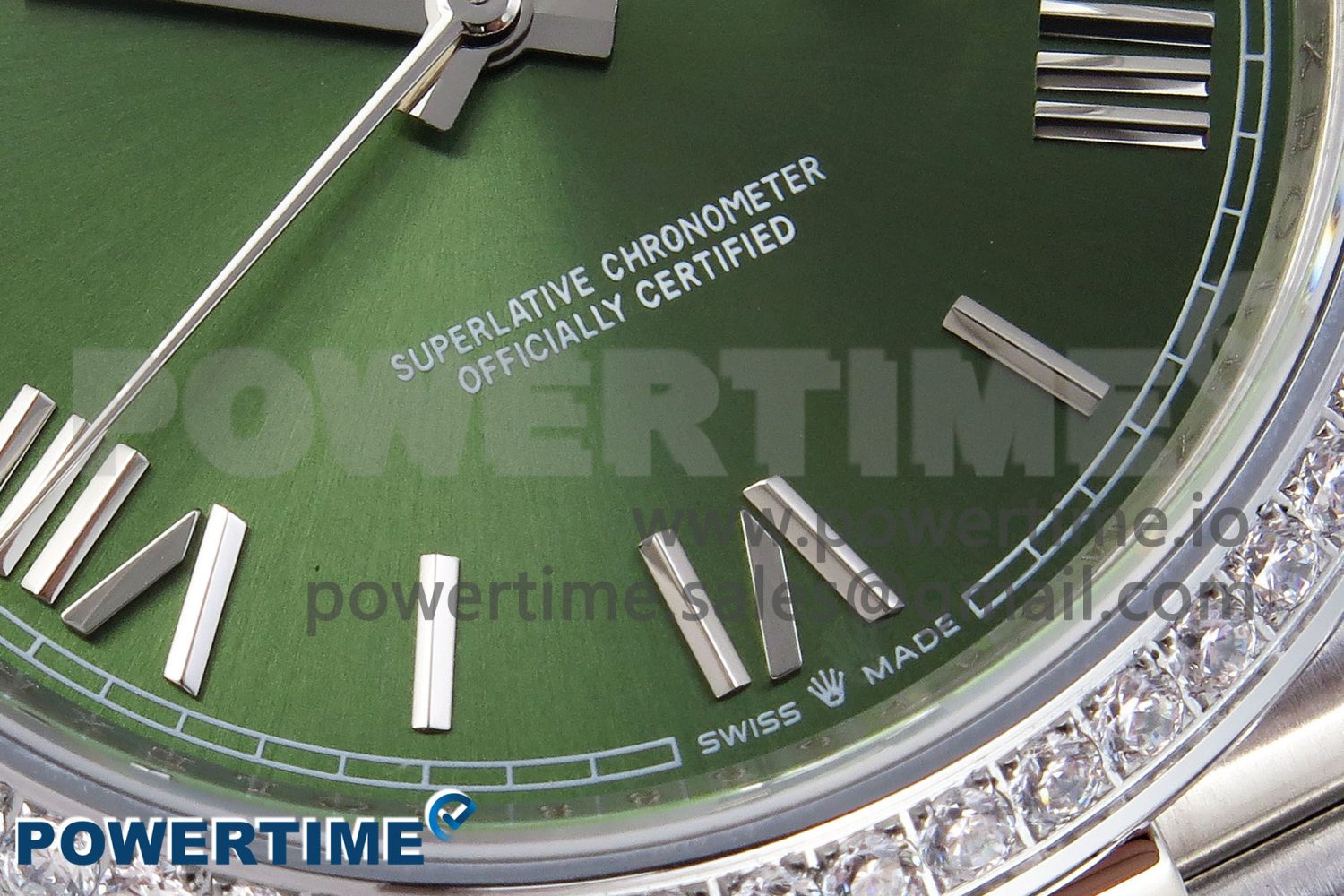 DayDate 40 SS GSF Gain Weight Green Roman Dial Diamonds Bezel on President Bracelet A3255 - Image 5