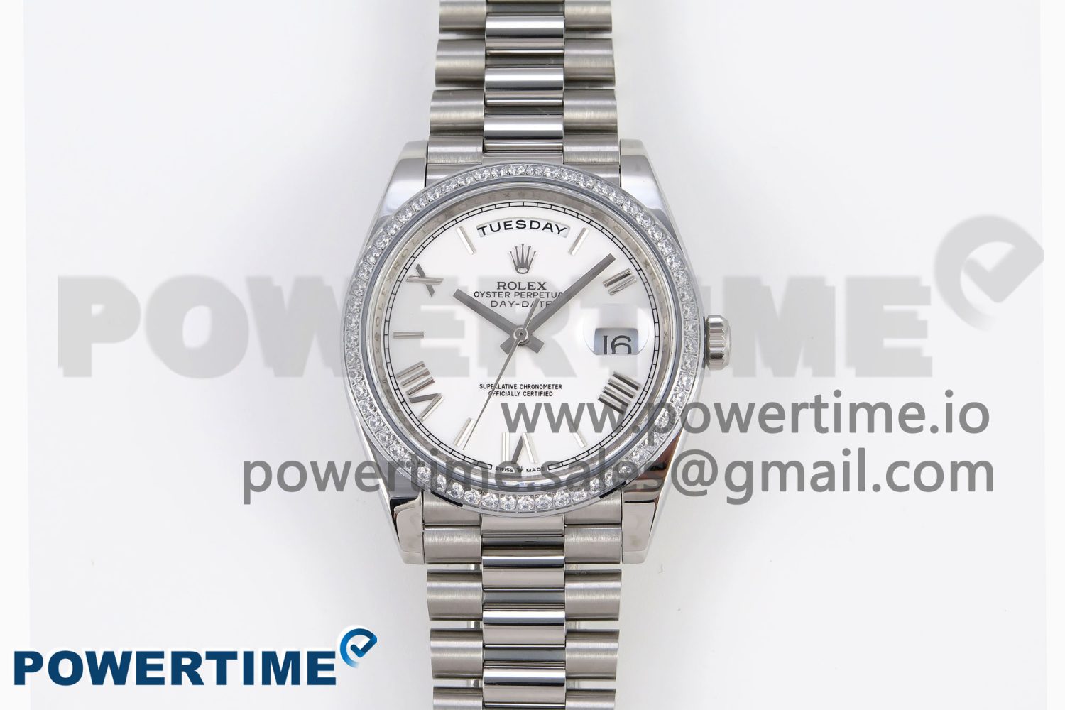 DayDate 40 SS GSF Gain Weight White Roman Dial Diamonds Bezel on President Bracelet A3255 - Image 1