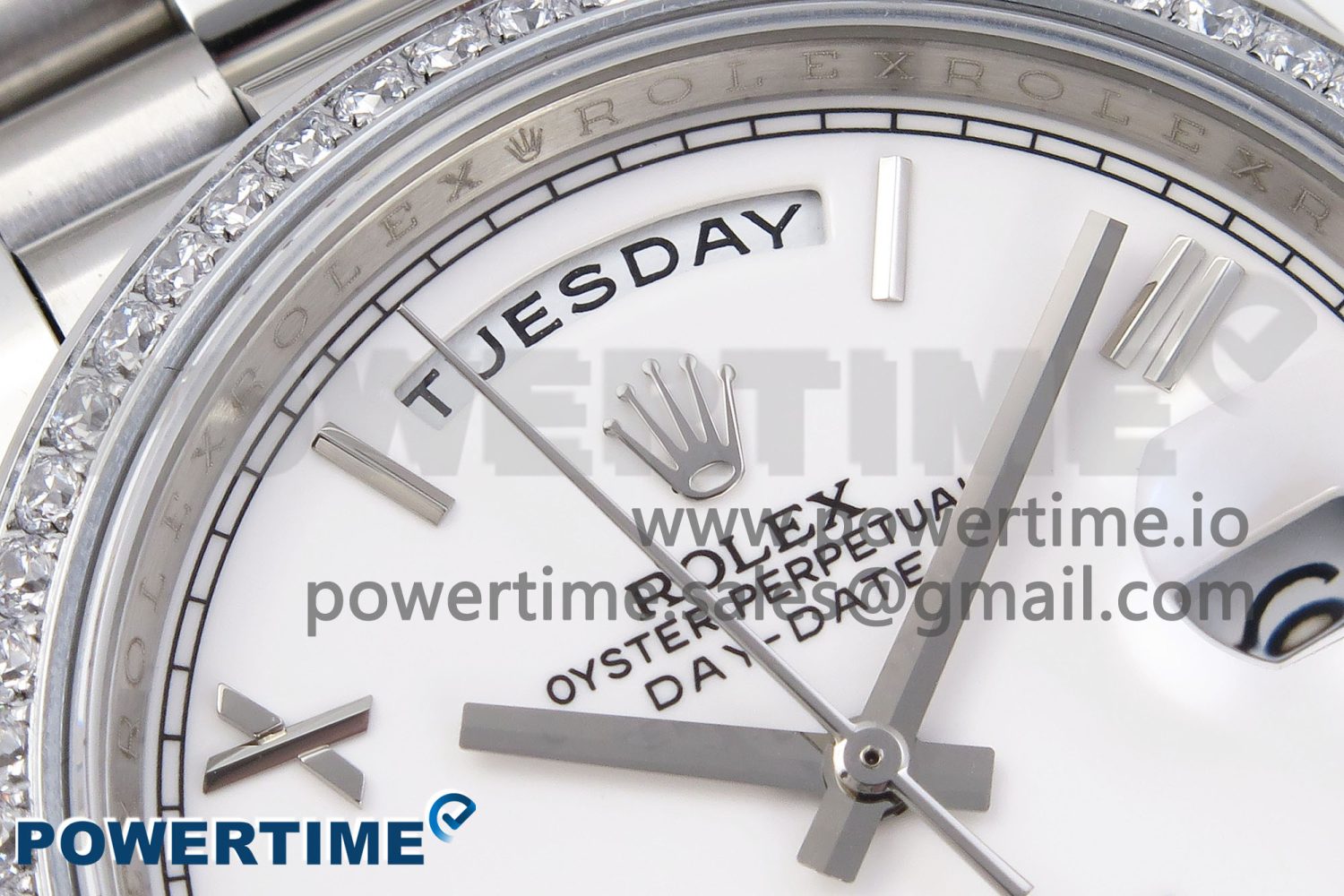 DayDate 40 SS GSF Gain Weight White Roman Dial Diamonds Bezel on President Bracelet A3255 - Image 4