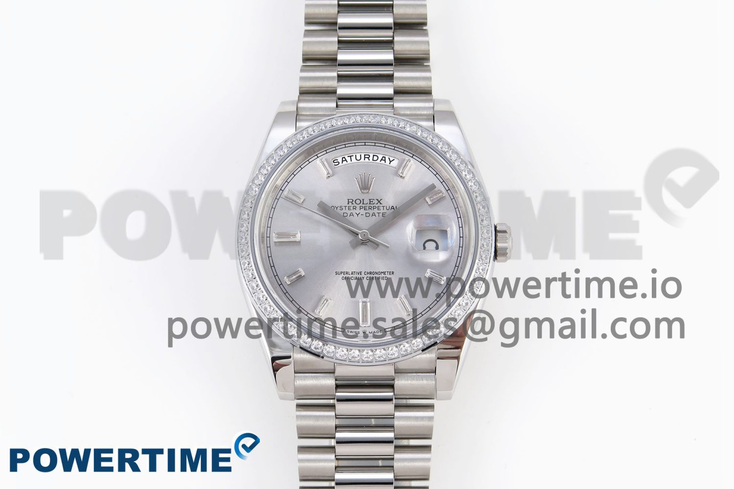 DayDate 40 SS GSF Gain Weight Silver Crystal Dial Diamonds Bezel on President Bracelet A3255 - Image 1