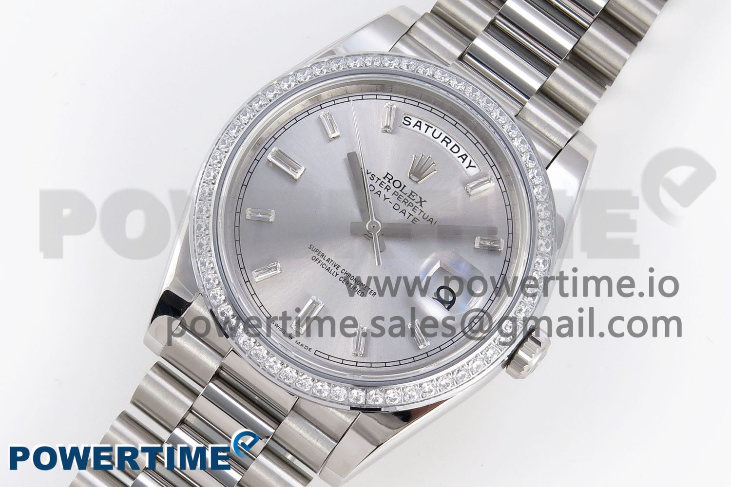 DayDate 40 SS GSF Gain Weight Silver Crystal Dial Diamonds Bezel on President Bracelet A3255 - Image 2