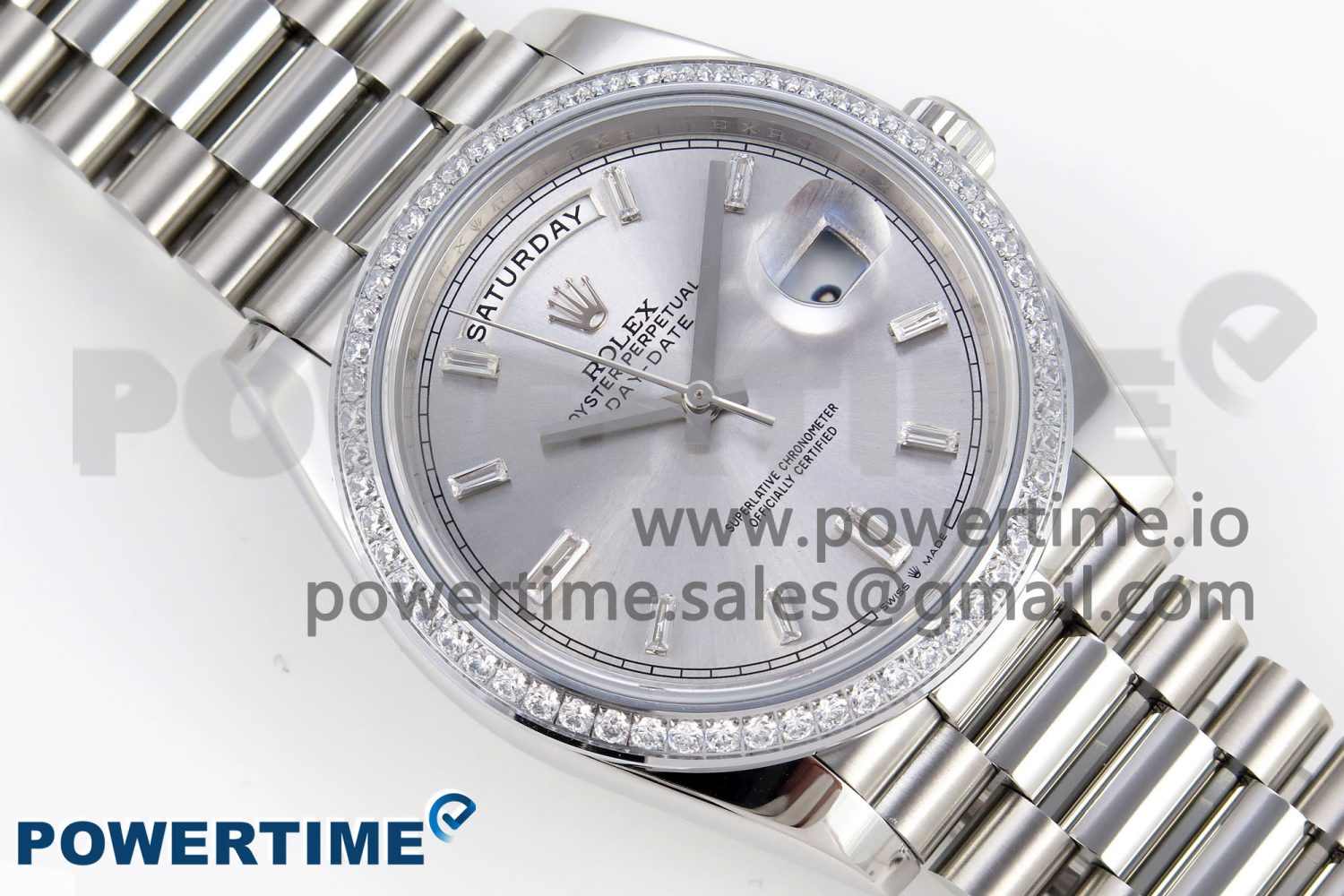 DayDate 40 SS GSF Gain Weight Silver Crystal Dial Diamonds Bezel on President Bracelet A3255 - Image 3