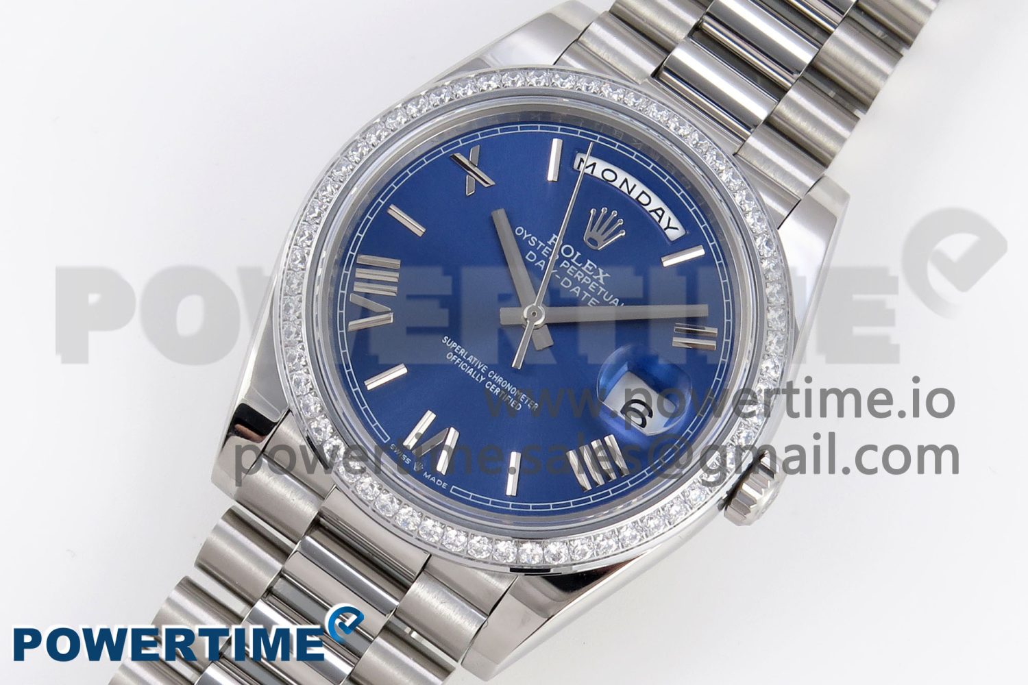 DayDate 40 SS GSF Gain Weight Blue Roman Dial Diamonds Bezel on President Bracelet A3255 - Image 2