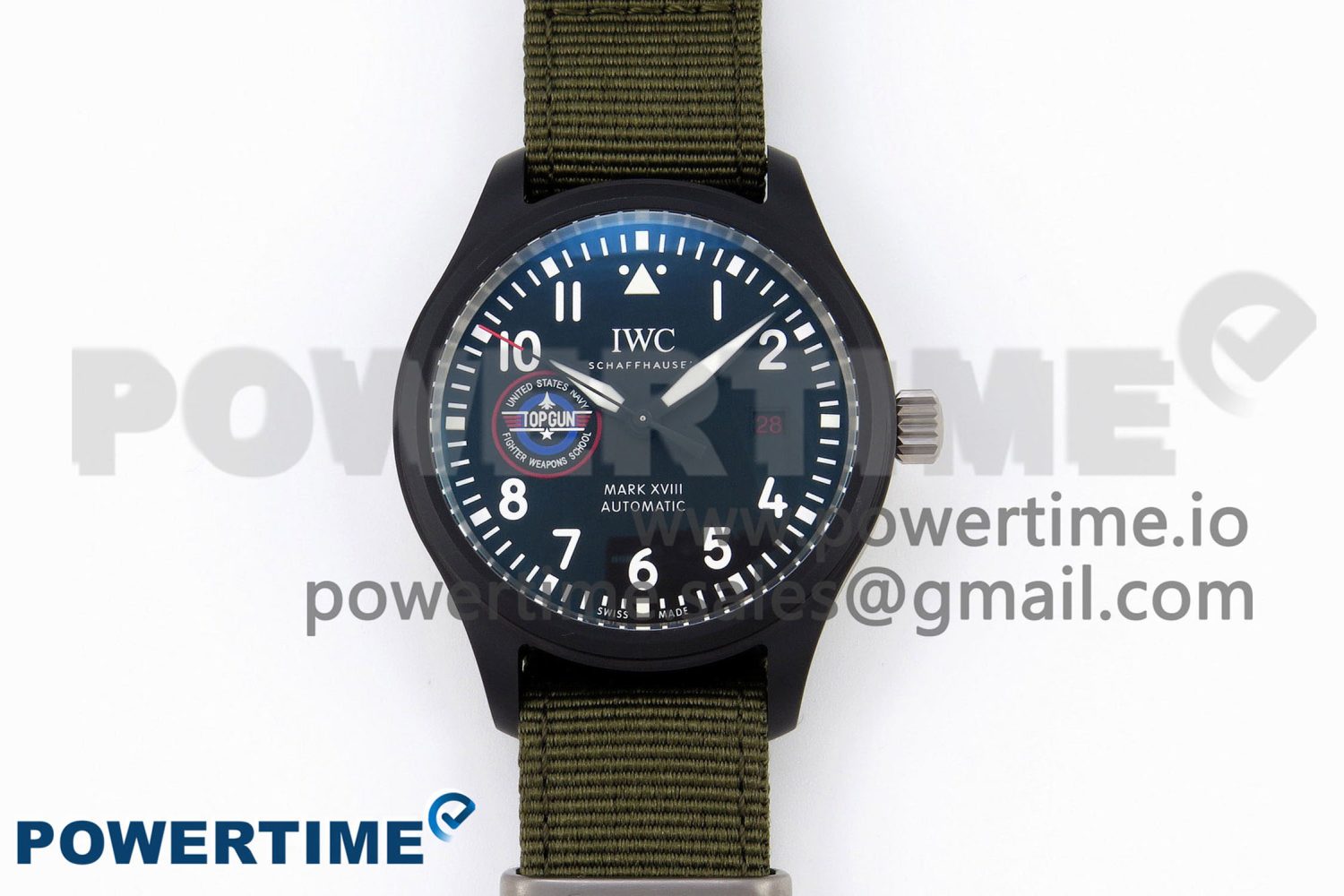 Mark XVIII Top Gun "SFTI" Black Ceramic IW324712 ZF 1:1 Best Edition on Green Nylon Strap A32111 - Image 1