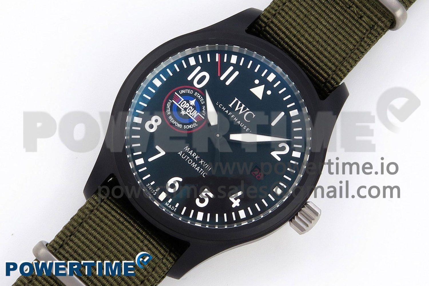 Mark XVIII Top Gun "SFTI" Black Ceramic IW324712 ZF 1:1 Best Edition on Green Nylon Strap A32111 - Image 2