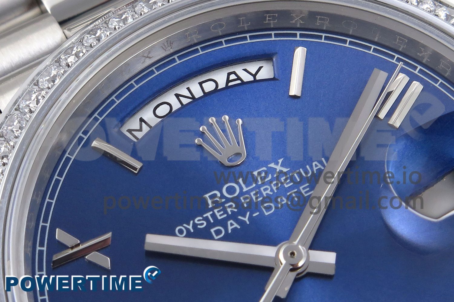 DayDate 40 SS GSF Gain Weight Blue Roman Dial Diamonds Bezel on President Bracelet A3255 - Image 4