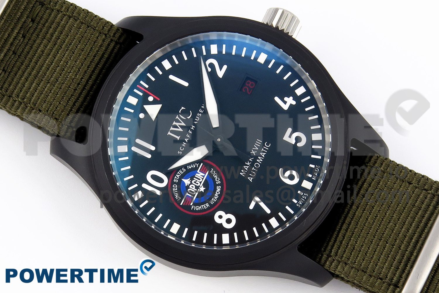 Mark XVIII Top Gun "SFTI" Black Ceramic IW324712 ZF 1:1 Best Edition on Green Nylon Strap A32111 - Image 3