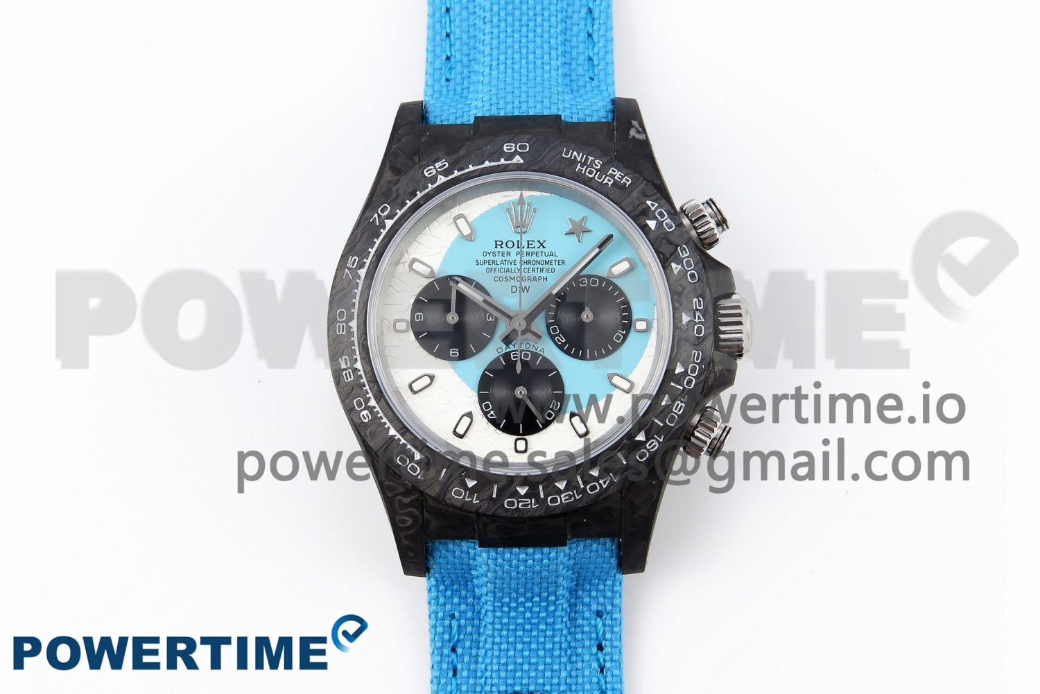 Daytona DIW Carbon Case and Bezel DIWF Edition White/Blue Dial on Blue Nylon Strap A7750 - Image 1
