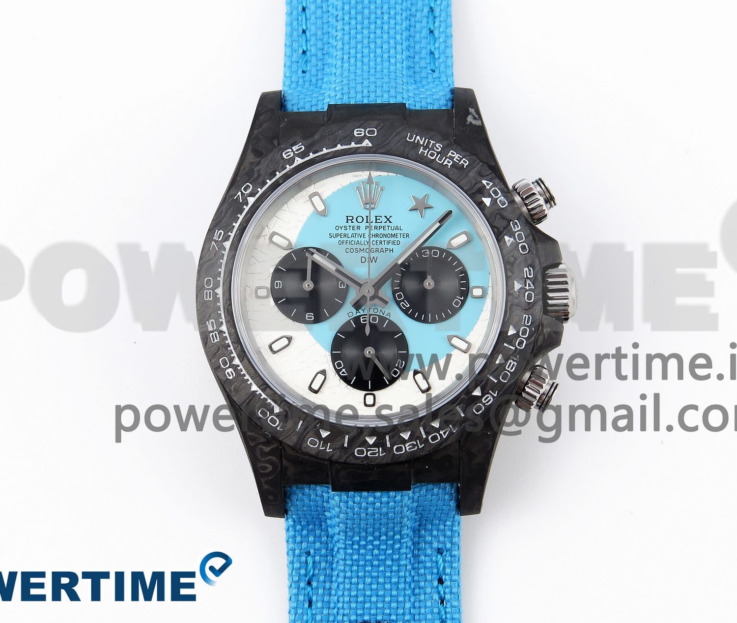 Daytona DIW Carbon Case and Bezel DIWF Edition White/Blue Dial on Blue Nylon Strap A7750