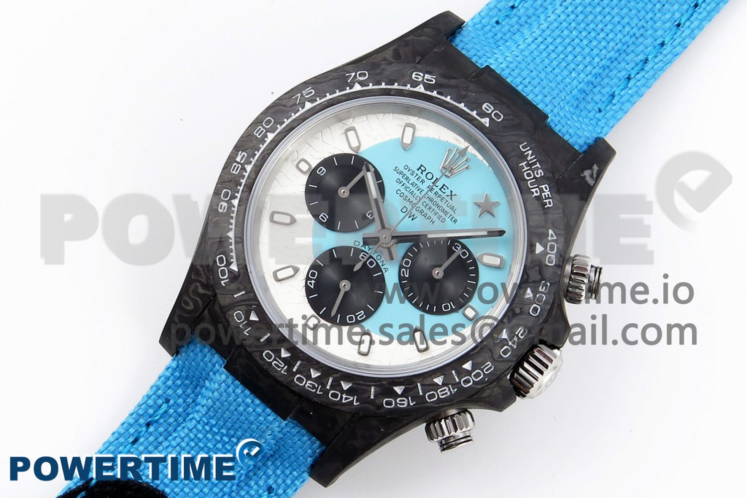 Daytona DIW Carbon Case and Bezel DIWF Edition White/Blue Dial on Blue Nylon Strap A7750 - Image 2