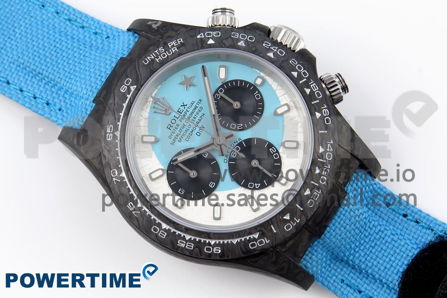 Daytona DIW Carbon Case and Bezel DIWF Edition White/Blue Dial on Blue Nylon Strap A7750 - Image 3