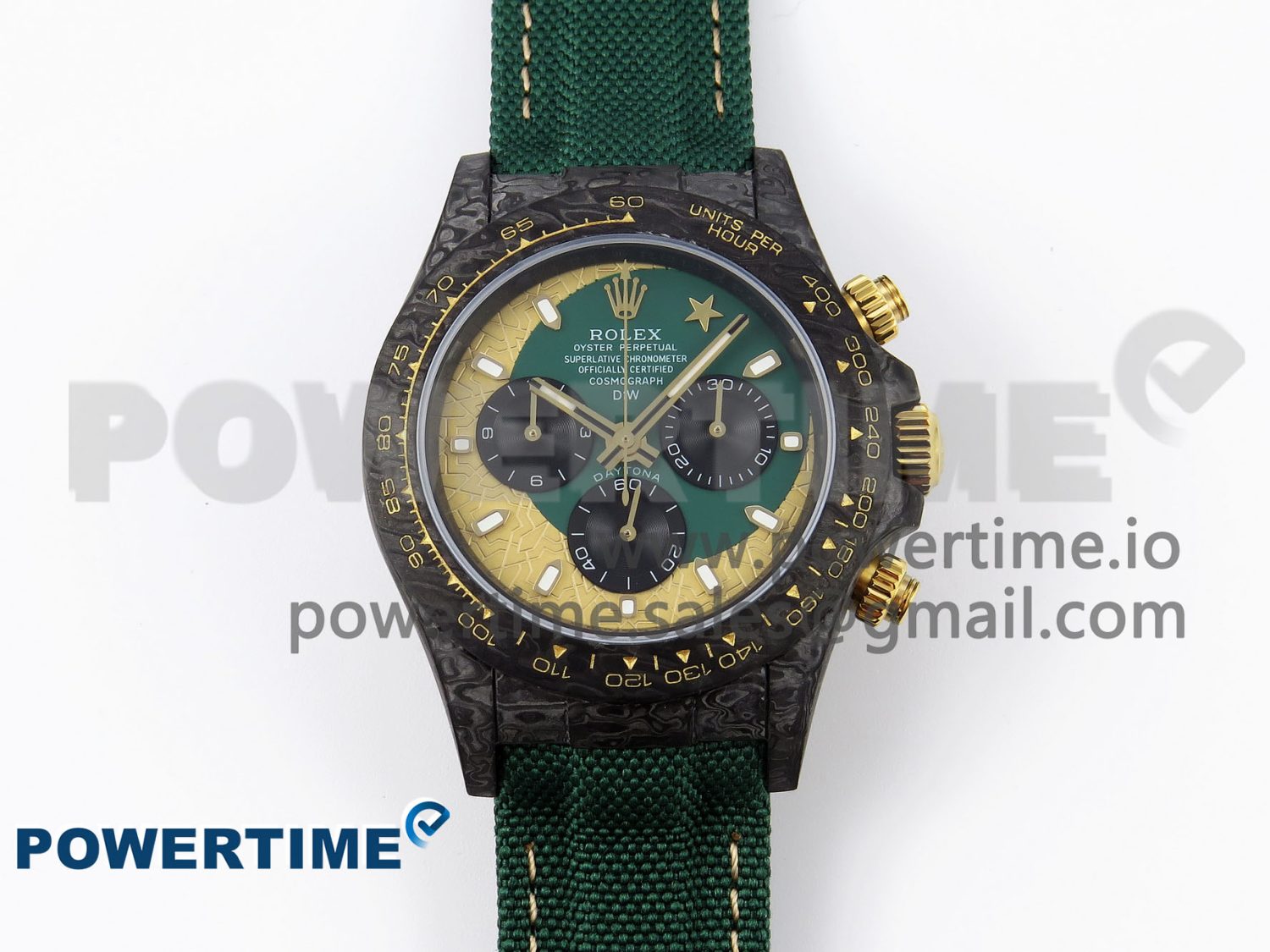 Daytona DIW Carbon Case and Bezel DIWF Edition Green/YG Dial on Green Nylon Strap A7750 - Image 1