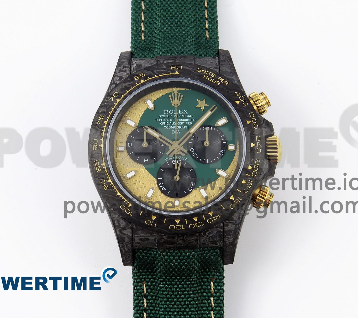 Daytona DIW Carbon Case and Bezel DIWF Edition Green/YG Dial on Green Nylon Strap A7750