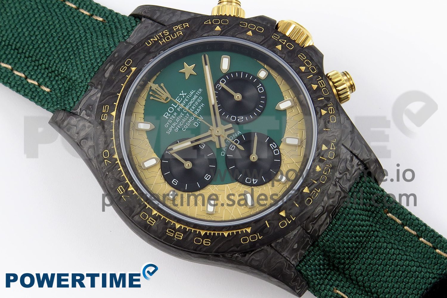 Daytona DIW Carbon Case and Bezel DIWF Edition Green/YG Dial on Green Nylon Strap A7750 - Image 3