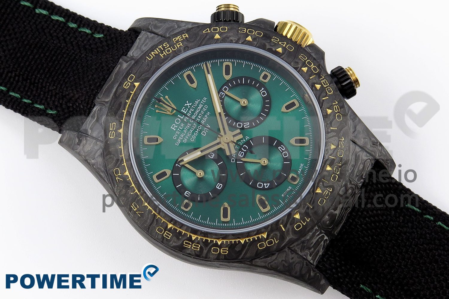 Daytona DIW Carbon/YG Case and Bezel DIWF Edition Green Dial on Black Nylon Strap A7750 - Image 3