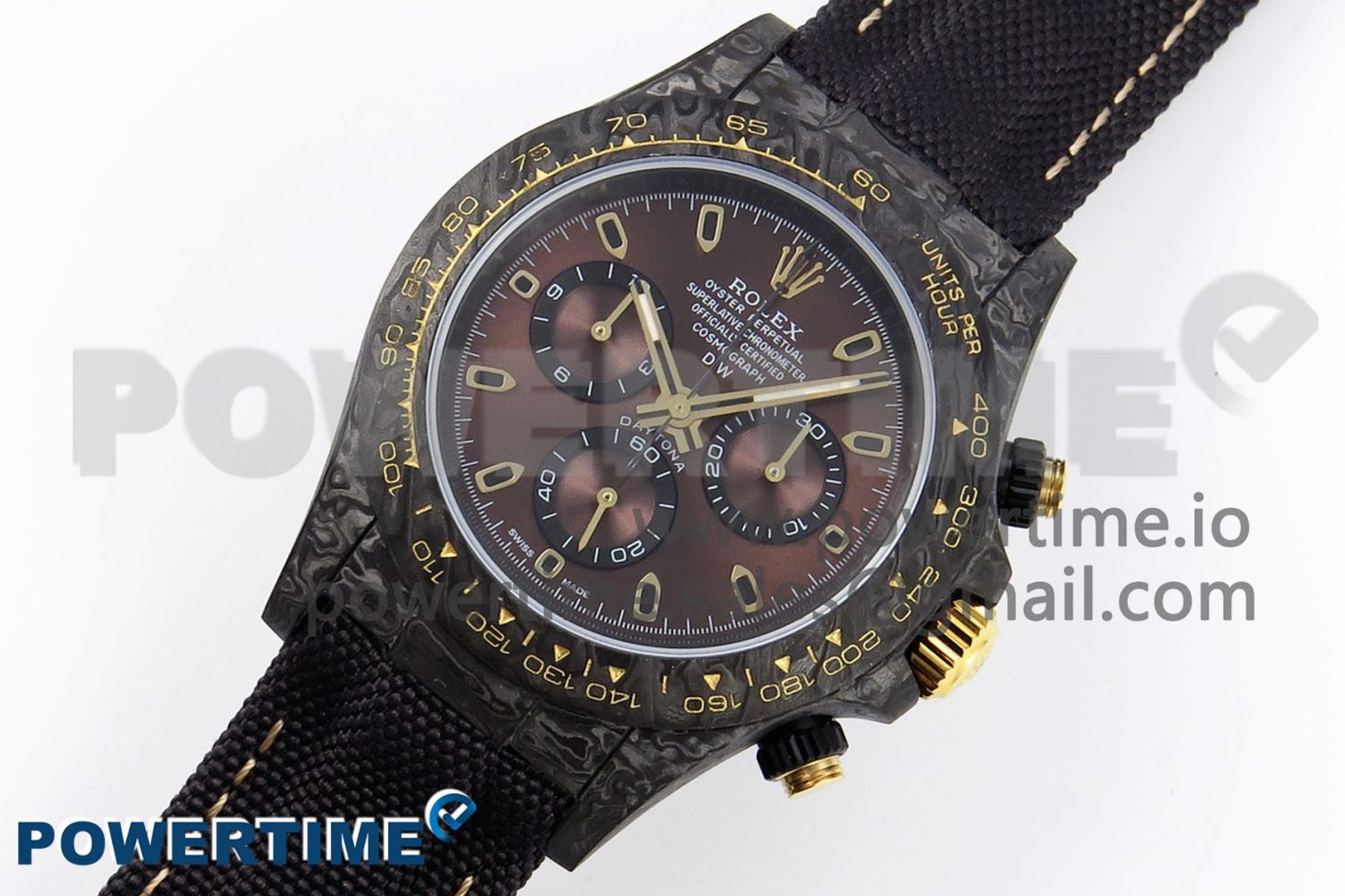 Daytona DIW Carbon/YG Case and Bezel DIWF Edition Brown Dial on Black Nylon Strap A7750 - Image 2