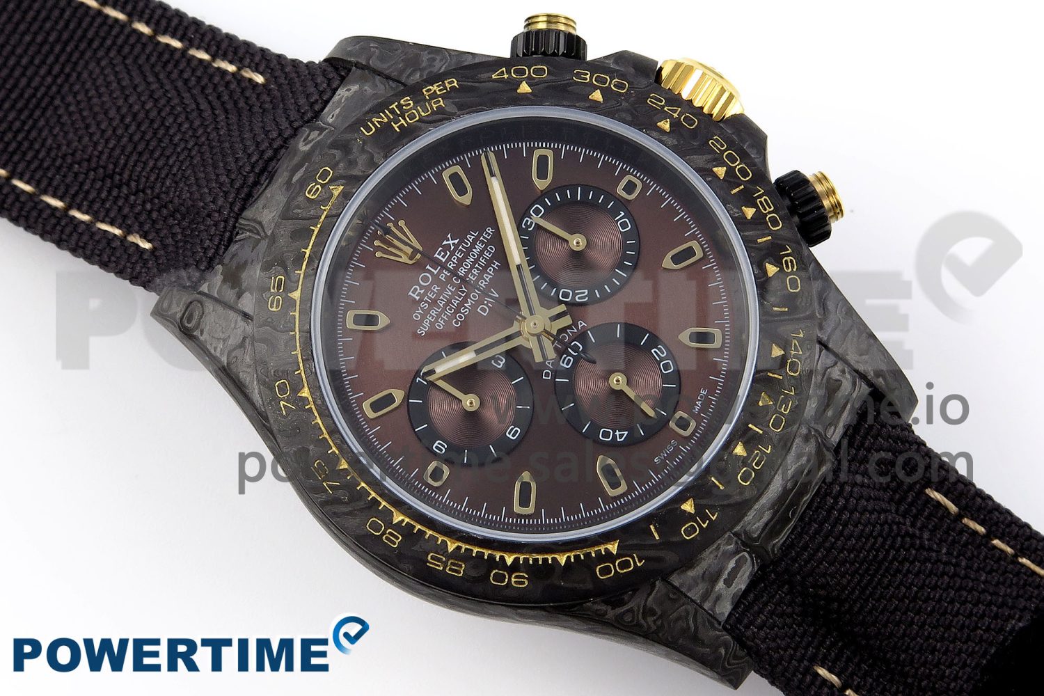 Daytona DIW Carbon/YG Case and Bezel DIWF Edition Brown Dial on Black Nylon Strap A7750 - Image 3