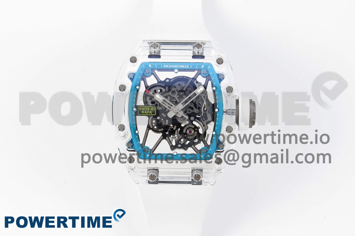 RM035 Transparent SONIC Best Edition Skeleton Blue Dial on White Nylon Strap Clone RMUL2 - Image 1