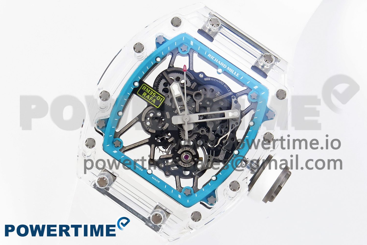 RM035 Transparent SONIC Best Edition Skeleton Blue Dial on White Nylon Strap Clone RMUL2 - Image 2