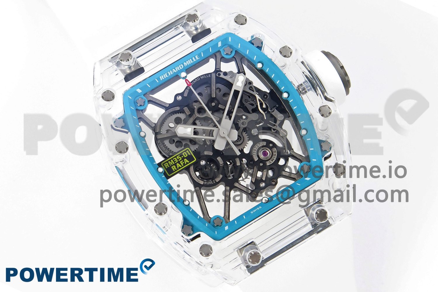 RM035 Transparent SONIC Best Edition Skeleton Blue Dial on White Nylon Strap Clone RMUL2 - Image 3