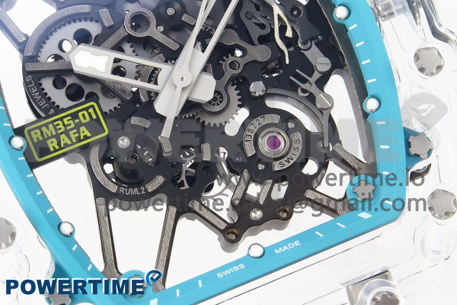 RM035 Transparent SONIC Best Edition Skeleton Blue Dial on White Nylon Strap Clone RMUL2 - Image 5