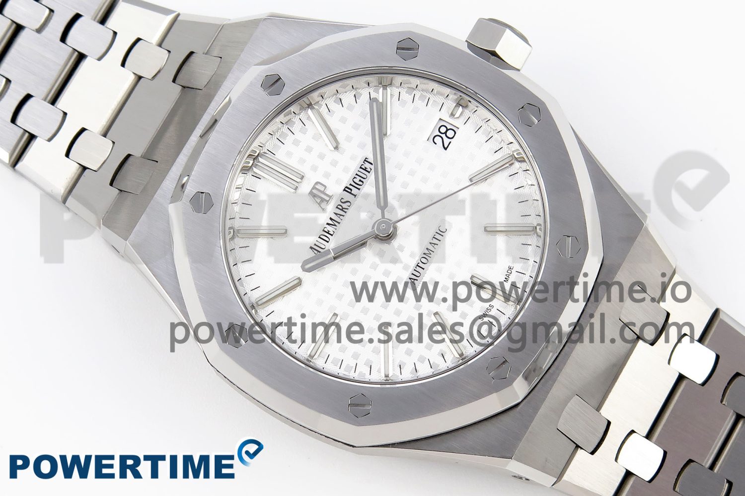 Royal Oak 37mm 15450 SS APSF 1:1 Best Edition White Textured Dial on SS Bracelet SA3120 Super Clone - Image 3