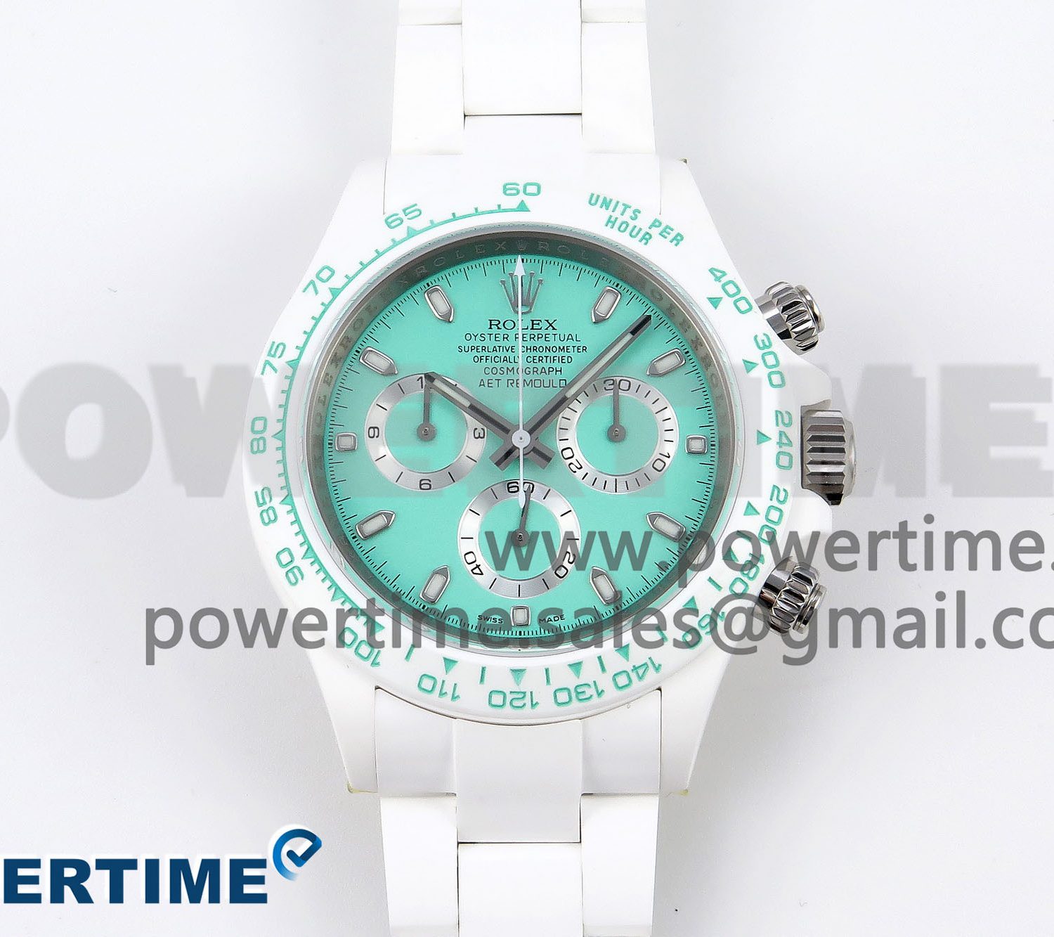Daytona AET White Ceramic Case and Bracelet Avocado Green Dial SA4130 V2