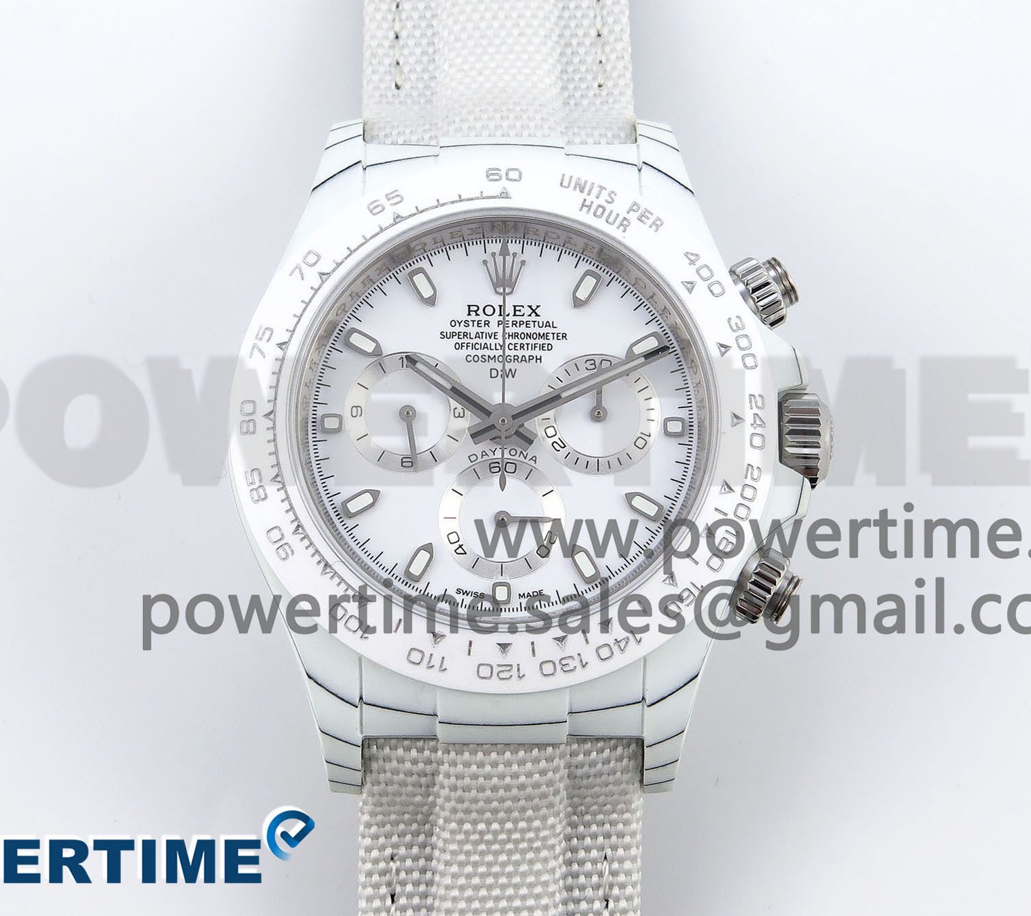 DAYTONA DIW WHITE CARBON CASE DIWF EDITION WHITE DIAL CERAMIC BEZEL ON WHITE NYLON STRAP A7750