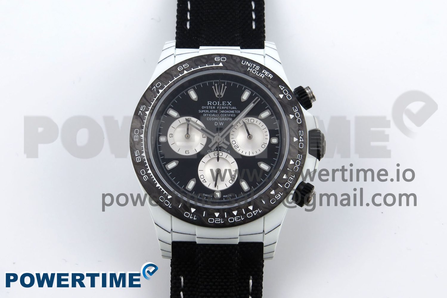 DAYTONA DIW WHITE CARBON CASE DIWF EDITION BLACK/WHITE DIAL ON BLACK NYLON STRAP A7750 - Image 1