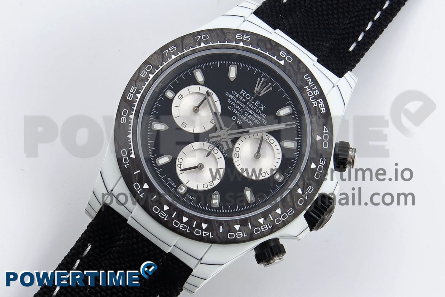 DAYTONA DIW WHITE CARBON CASE DIWF EDITION BLACK/WHITE DIAL ON BLACK NYLON STRAP A7750 - Image 2