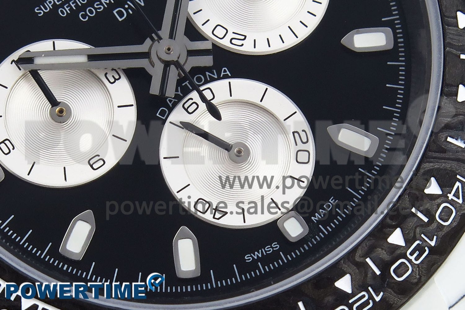 DAYTONA DIW WHITE CARBON CASE DIWF EDITION BLACK/WHITE DIAL ON BLACK NYLON STRAP A7750 - Image 5
