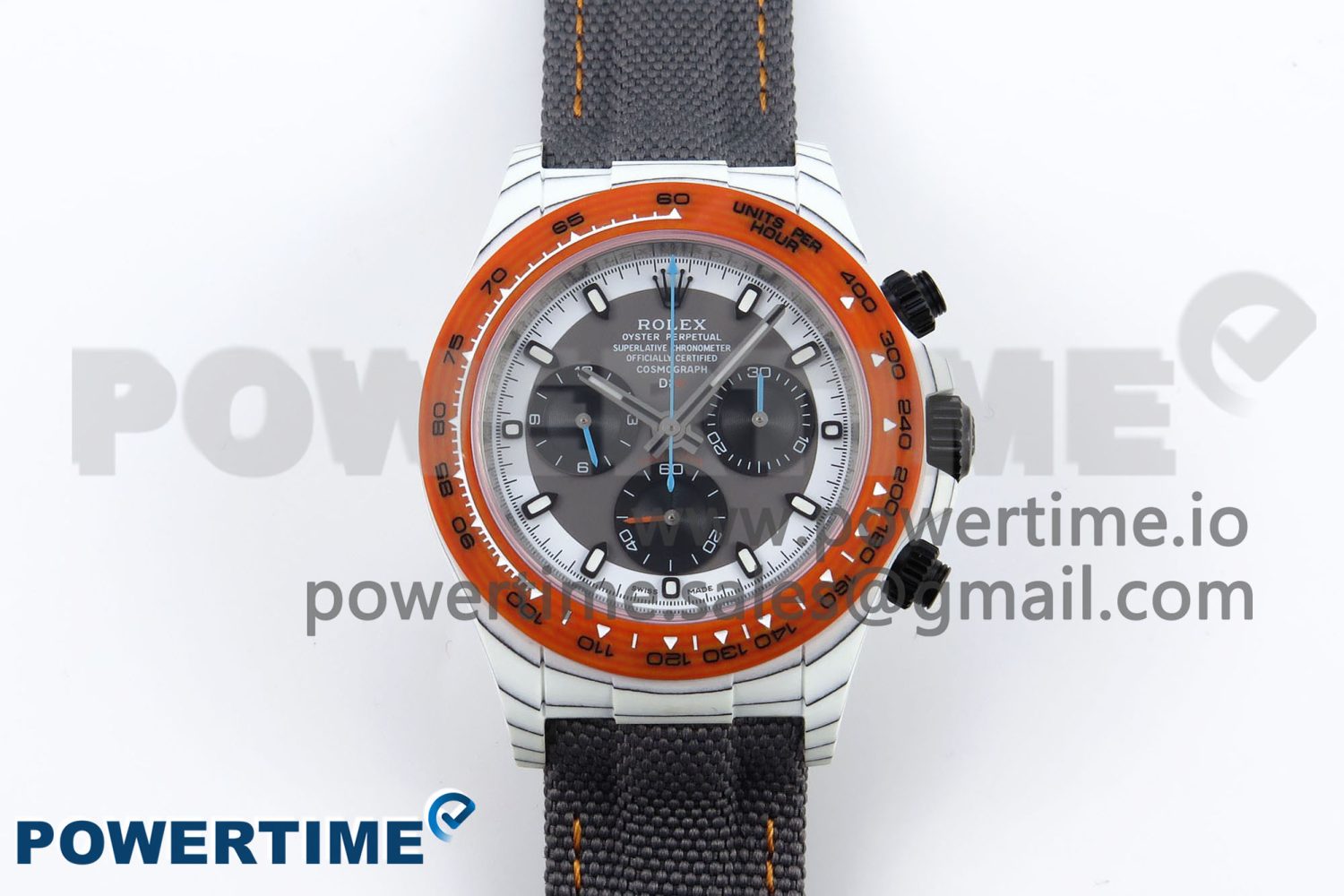 DAYTONA DIW WHITE CARBON CASE DIWF EDITION GRAY/WHITE DIAL ORANGE BEZEL ON GRAY NYLON STRAP A7750 - Image 1