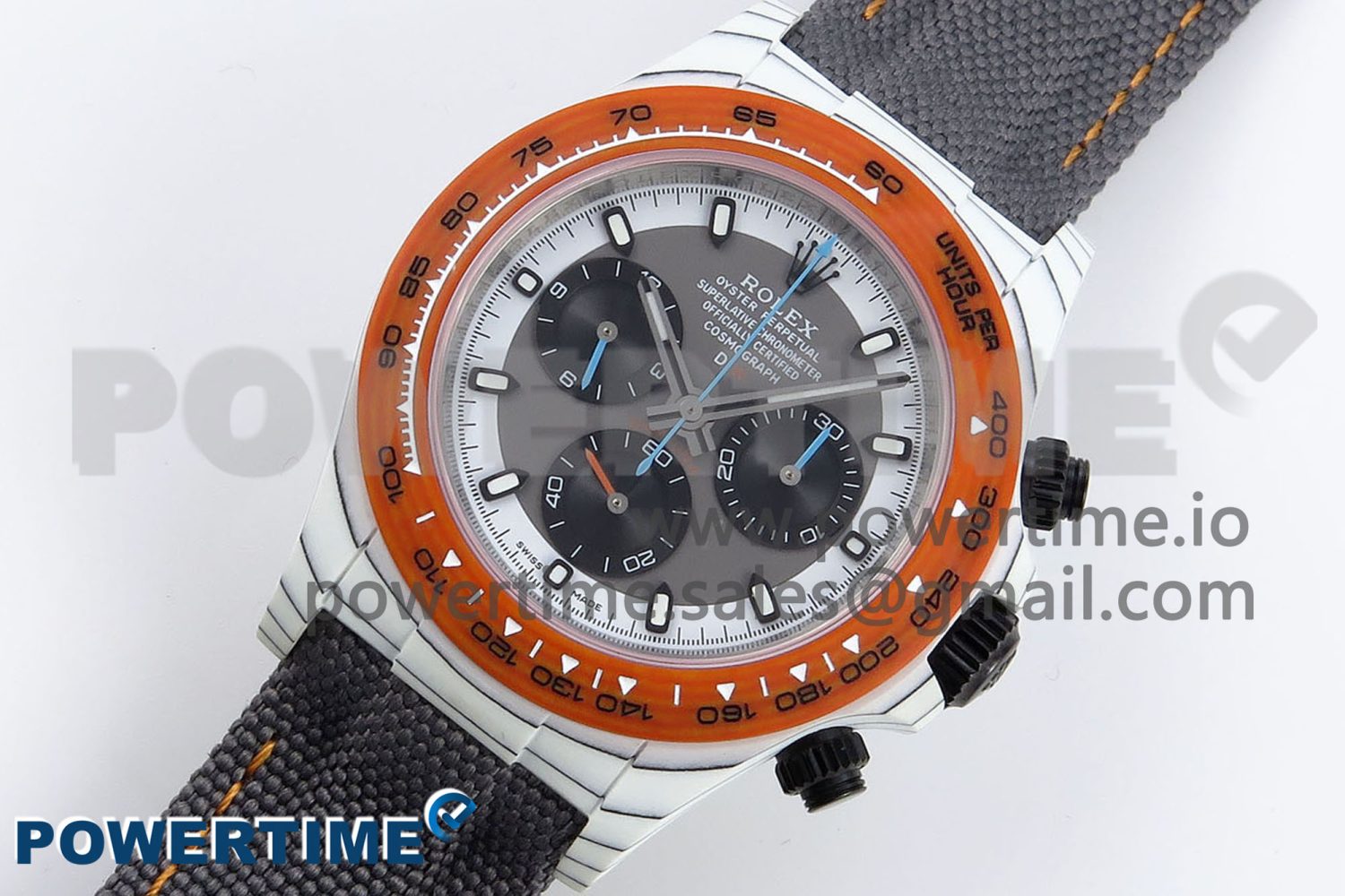 DAYTONA DIW WHITE CARBON CASE DIWF EDITION GRAY/WHITE DIAL ORANGE BEZEL ON GRAY NYLON STRAP A7750 - Image 2
