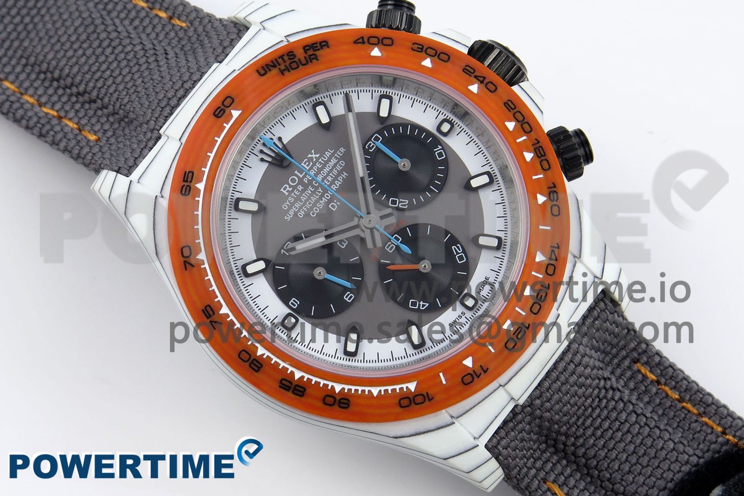 DAYTONA DIW WHITE CARBON CASE DIWF EDITION GRAY/WHITE DIAL ORANGE BEZEL ON GRAY NYLON STRAP A7750 - Image 3