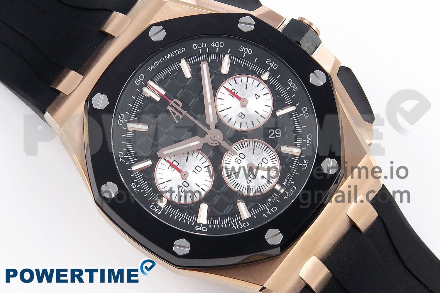 Royal Oak Offshore 44mm RG Black Ceramic Bezel APF 1:1 Best Edition Black/Silver Dial on Black Rubber Strap A4401 - Image 3