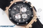 Royal Oak Offshore 44mm RG Black Ceramic Bezel APF 1:1 Best Edition Black/Silver Dial on Black Rubber Strap A4401 - Image 3