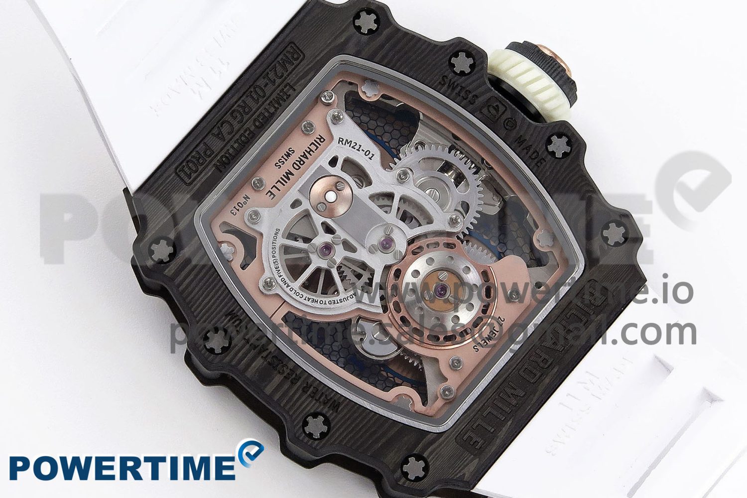 RM21-01 TOURBILLON NTPT RMF BEST EDITION RG BEZEL SKELETON DIAL ON WHITE RUBBER STRAP - Image 9