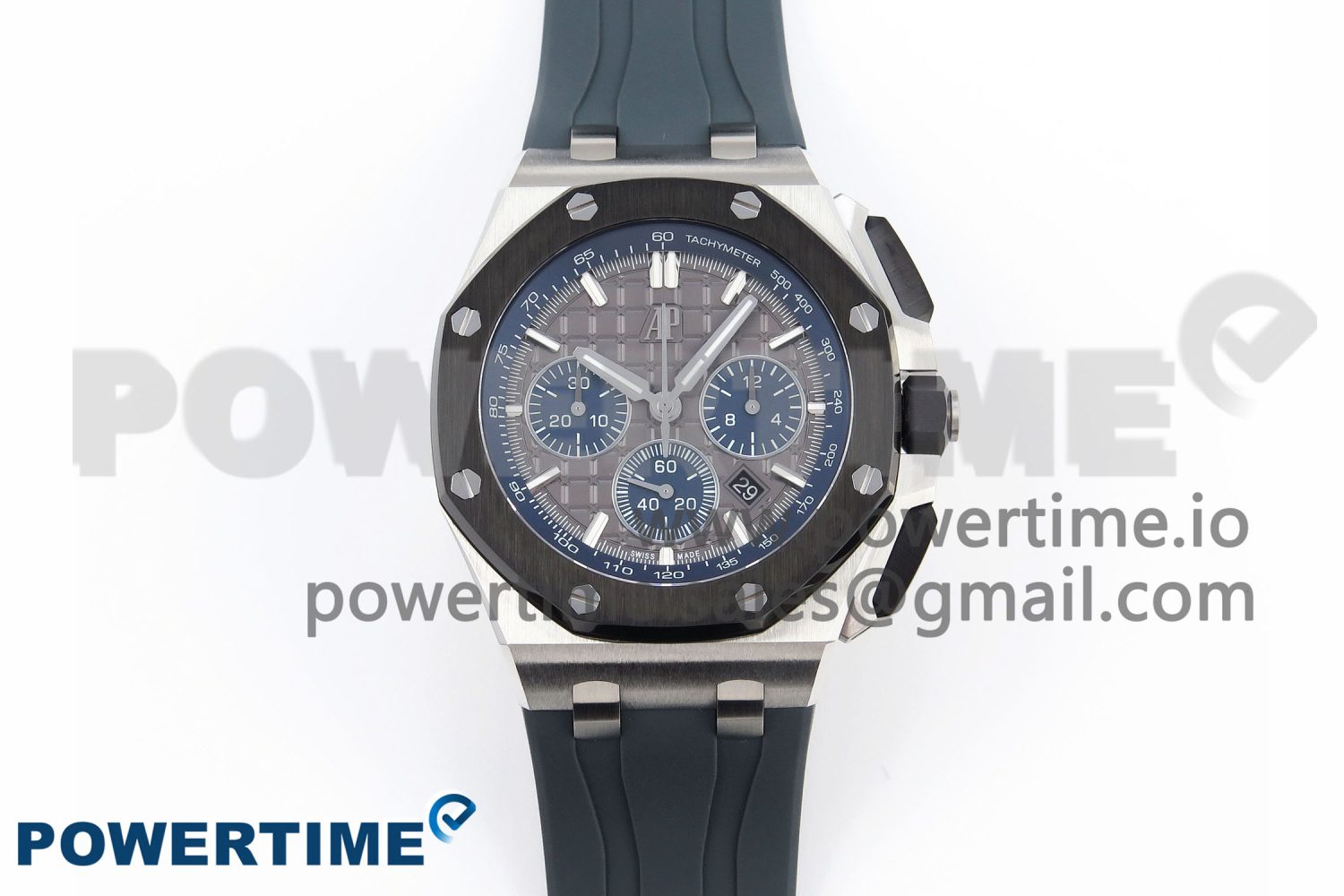 Royal Oak Offshore 44mm SS Black Ceramic Bezel APF 1:1 Best Edition Gray/Blue Dial on Gray Rubber Strap A4401 - Image 1