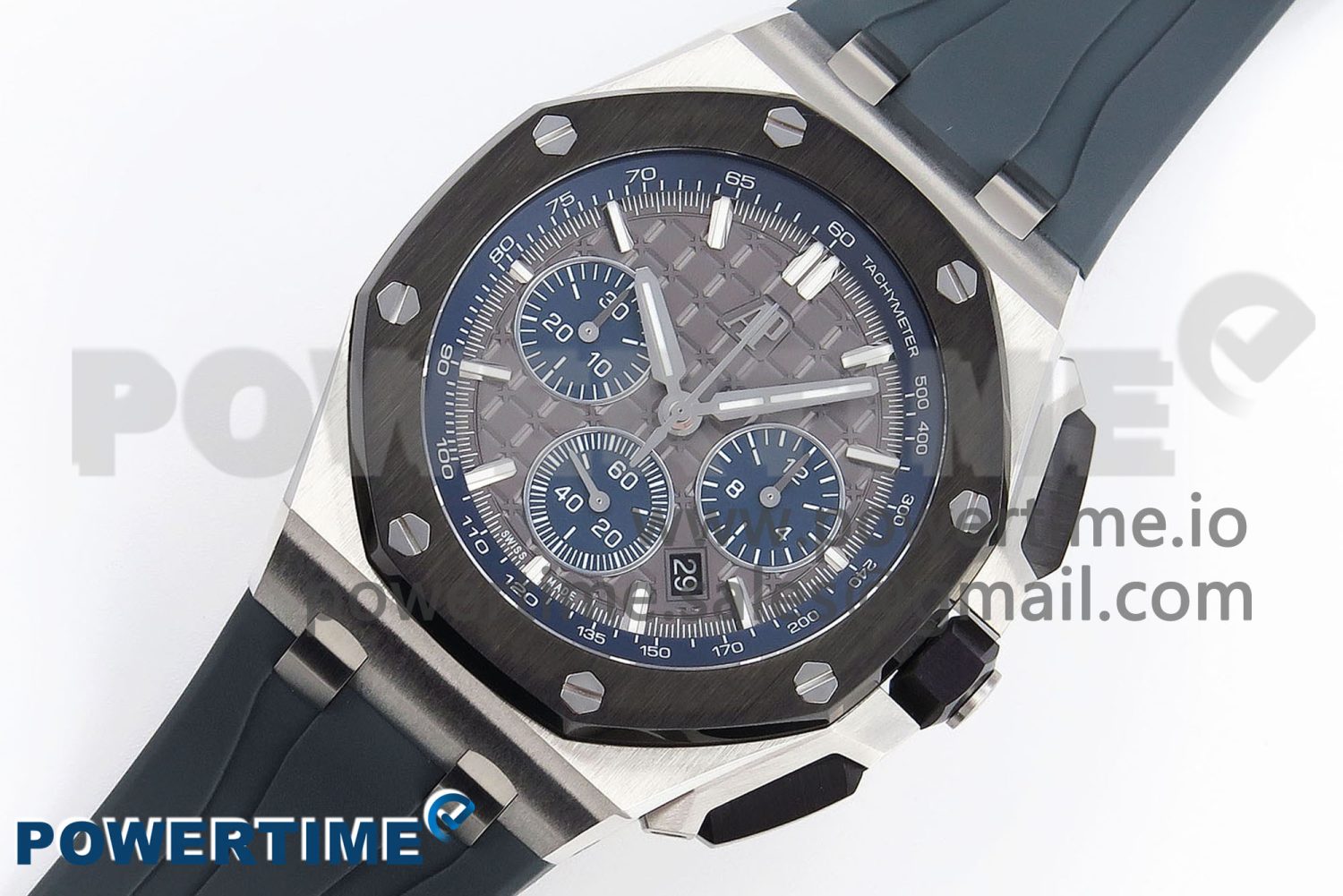 Royal Oak Offshore 44mm SS Black Ceramic Bezel APF 1:1 Best Edition Gray/Blue Dial on Gray Rubber Strap A4401 - Image 2