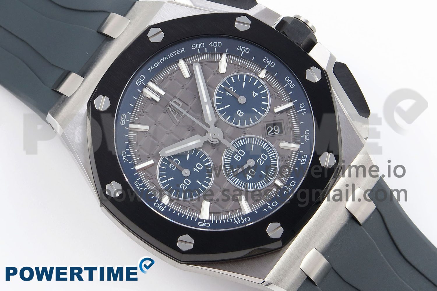 Royal Oak Offshore 44mm SS Black Ceramic Bezel APF 1:1 Best Edition Gray/Blue Dial on Gray Rubber Strap A4401 - Image 3