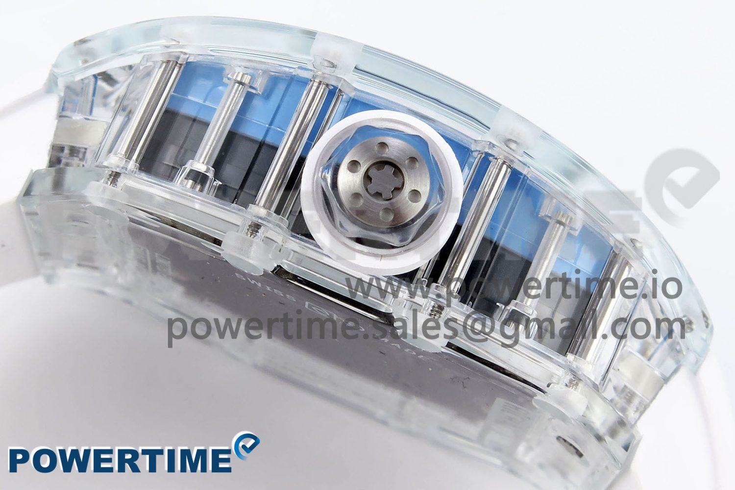 RM035 TRANSPARENT RMF BEST EDITION SKELETON BLUE DIAL ON WHITE RUBBER STRAP CLONE RMUL2 - Image 7
