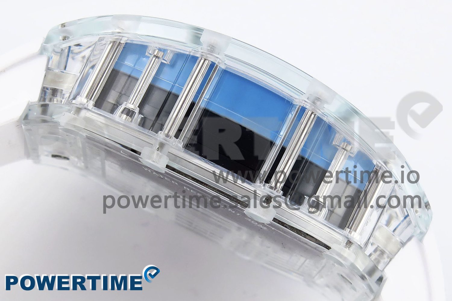 RM035 TRANSPARENT RMF BEST EDITION SKELETON BLUE DIAL ON WHITE RUBBER STRAP CLONE RMUL2 - Image 8