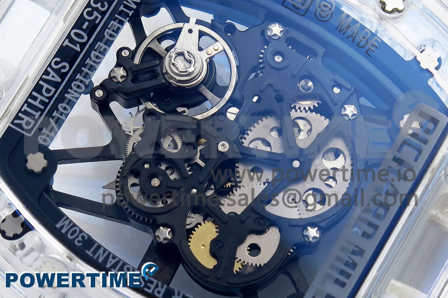 RM035 TRANSPARENT RMF BEST EDITION SKELETON BLUE DIAL ON WHITE RUBBER STRAP CLONE RMUL2 - Image 10