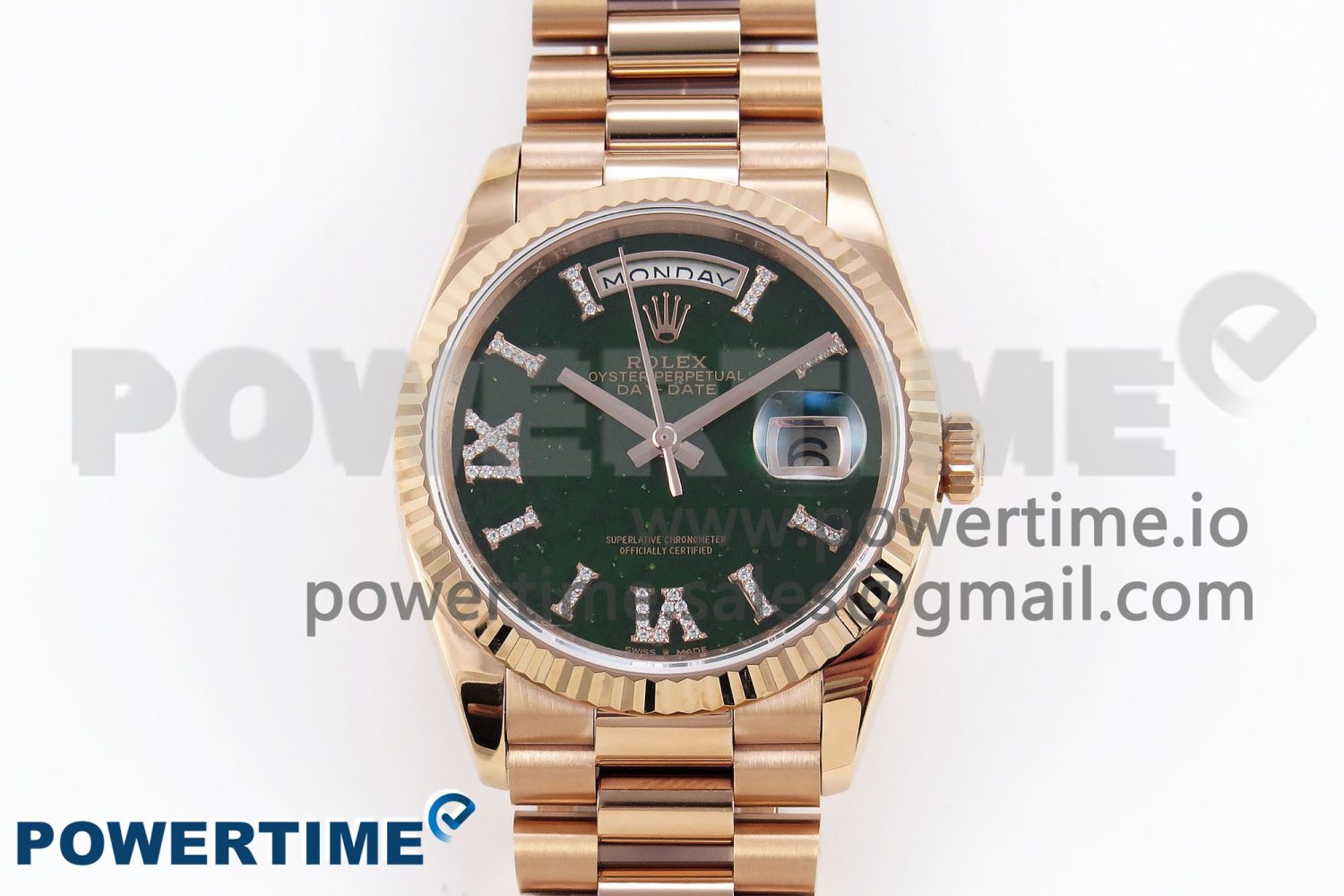 DAY DATE 36 RG RAF 1:1 BEST EDITION GREEN STONE DIAL ON RG BRACELET A2836 - Image 1
