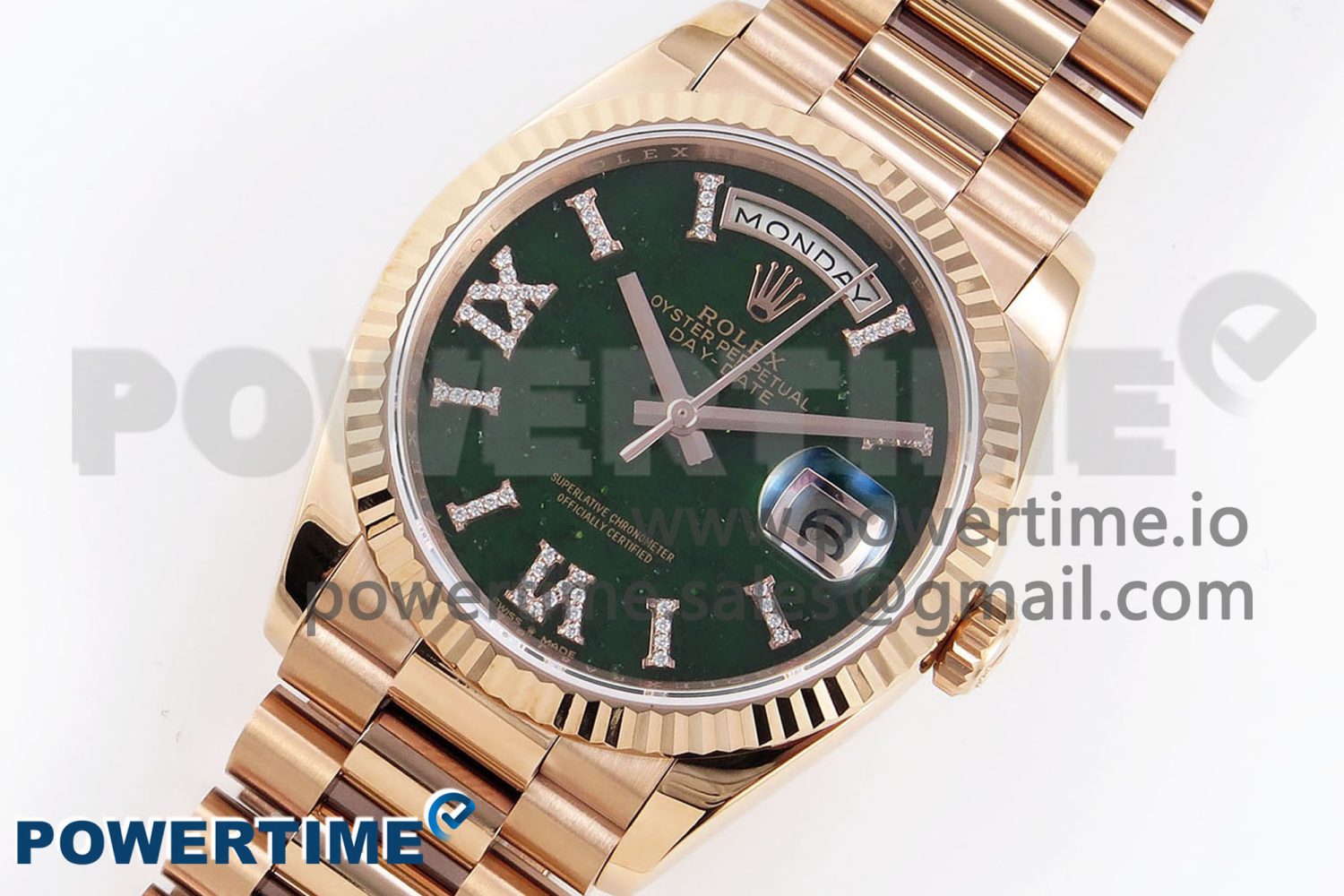 DAY DATE 36 RG RAF 1:1 BEST EDITION GREEN STONE DIAL ON RG BRACELET A2836 - Image 2