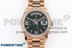 DAY DATE 36 RG RAF 1:1 BEST EDITION GREEN STONE DIAL DIAMONDS BEZEL ON RG BRACELET A2836