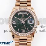 DAY DATE 36 RG RAF 1:1 BEST EDITION GREEN STONE DIAL DIAMONDS BEZEL ON RG BRACELET A2836