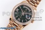 DAY DATE 36 RG RAF 1:1 BEST EDITION GREEN STONE DIAL DIAMONDS BEZEL ON RG BRACELET A2836 - Image 2