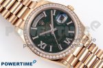 DAY DATE 36 RG RAF 1:1 BEST EDITION GREEN STONE DIAL DIAMONDS BEZEL ON RG BRACELET A2836 - Image 3